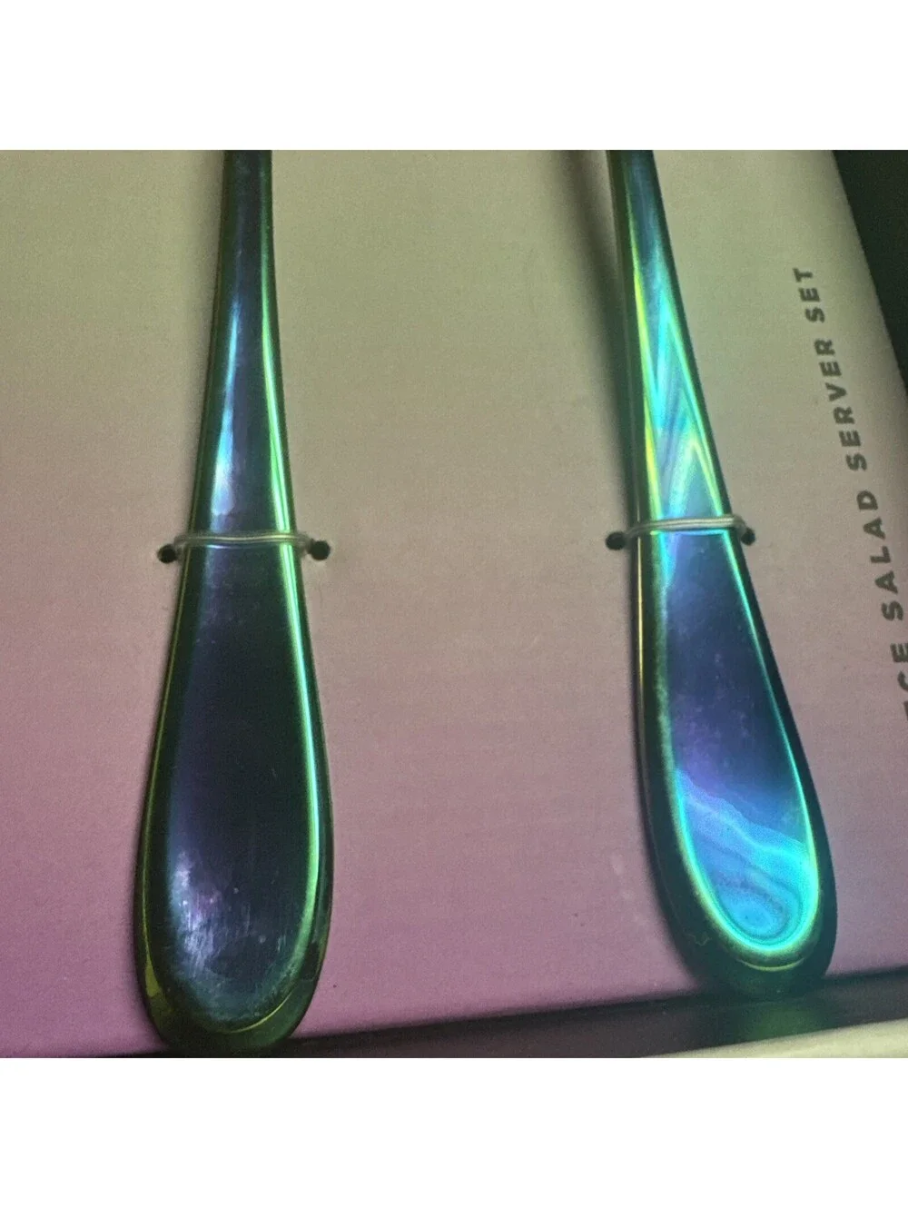 Cambridge 2 Piece Salad Server Set Celeste Rainbow Mirrored Iridescent Spoons